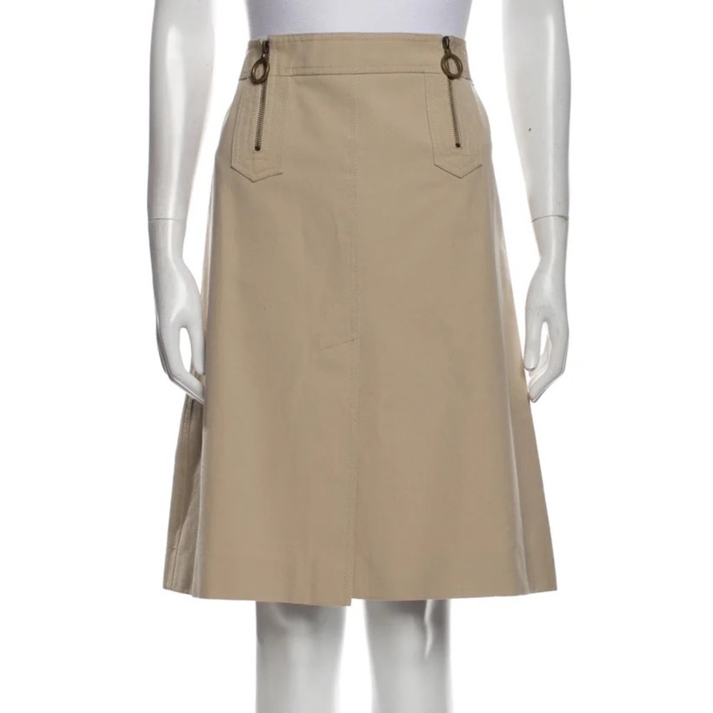 Marc Jacobs khaki a-line skirt knee length zipper details high waist front slit